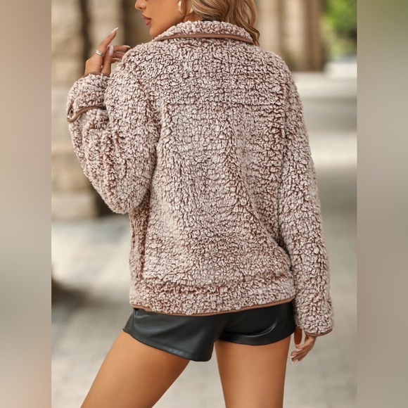 Fuzzy Pocketed Button Up Jacket - Picture 8 of 12